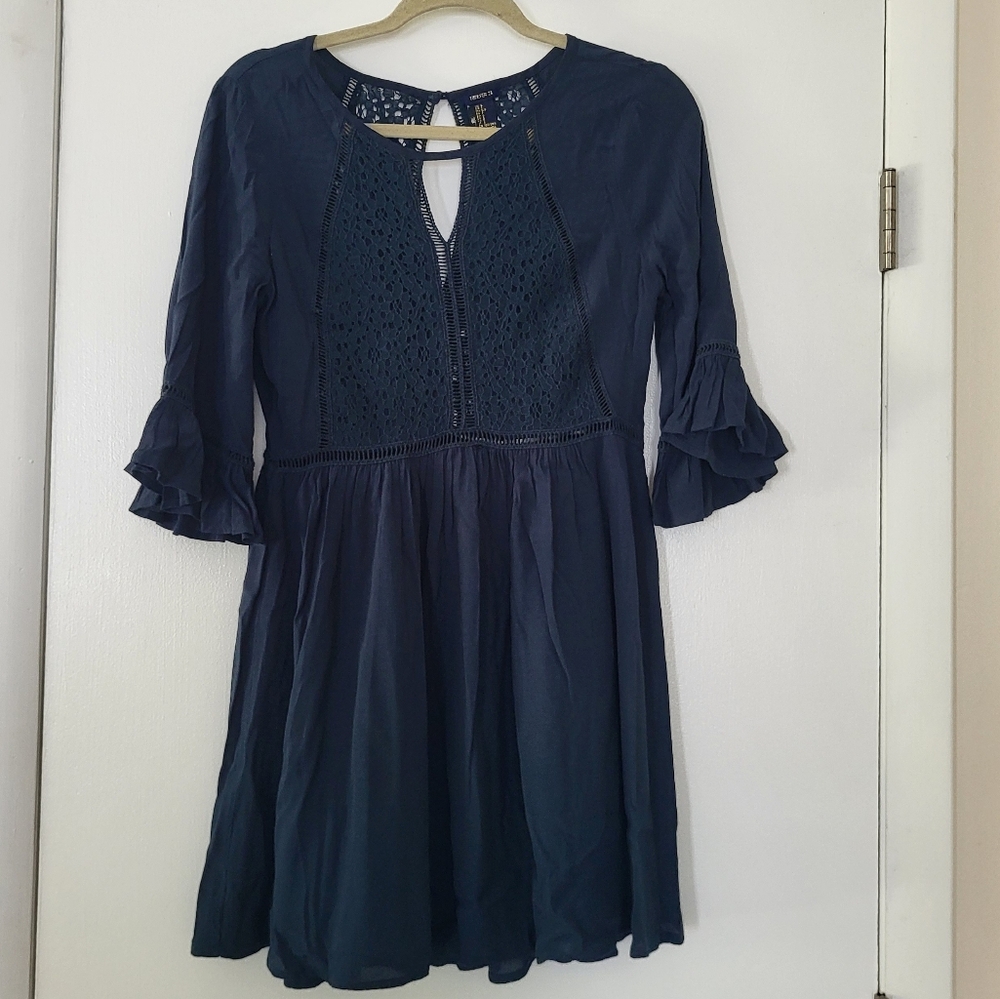 Green Blue Lace Embroidered Mini Dress